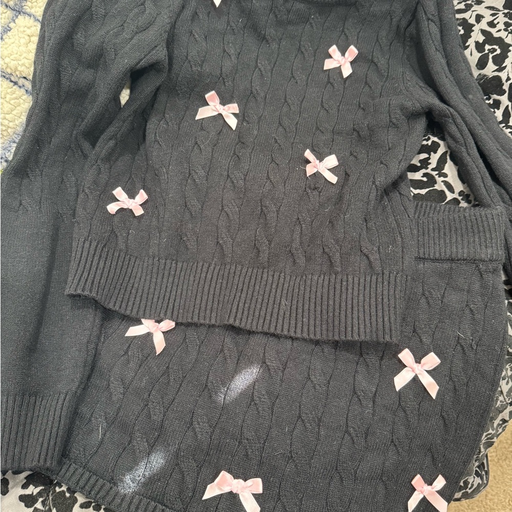 Black and Pink Bow Sweater Set